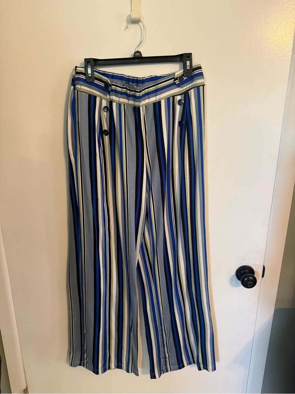 Robert Louis Striped Wide-Leg Pants in Blue, Black and White